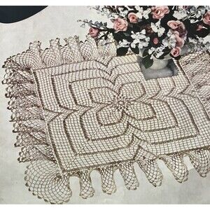 Vintage 1950's Ruffled Lace QUADRILLE Doily Ecru Crochet Pattern 17" Table Top